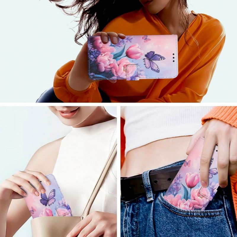 Läderfodral Xiaomi 15t Pro Telefonfodral Tulpaner Och Fjärilar