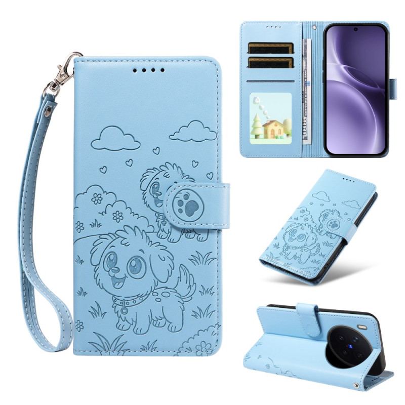 Läderfodral Vivo X300 Pro Telefonfodral Hundmönster Med Rem