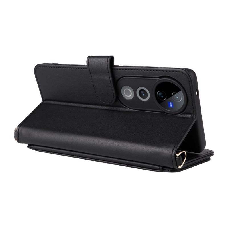 Läderfodral Vivo V40 5g Telefonfodral Quiltad Med Rem Och Axelrem