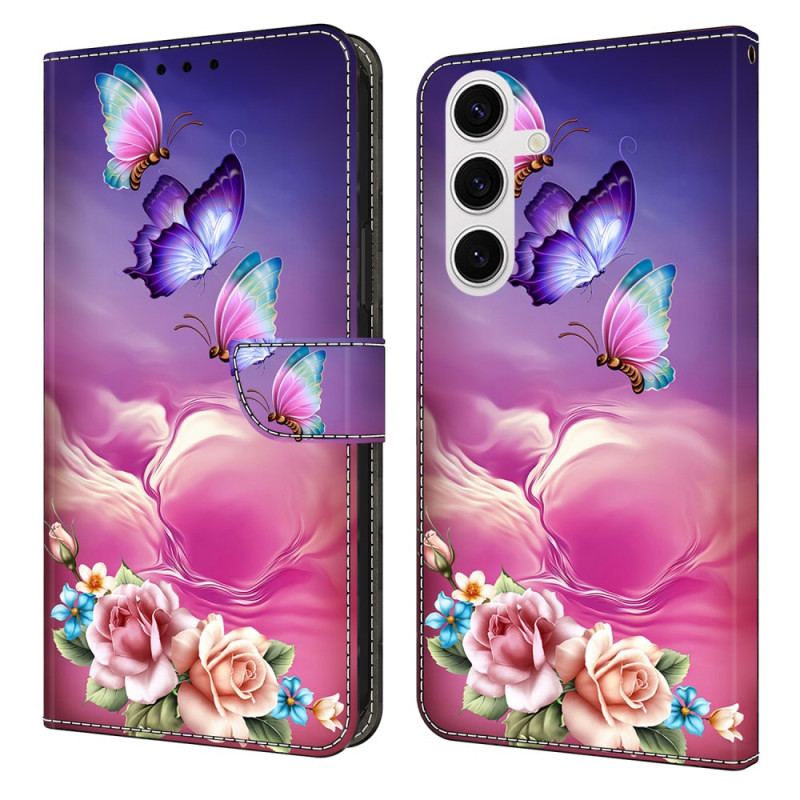 Fodral För Samsung Galaxy S26 Plus Blommigt Fjärilsmönster