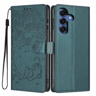 Fodral För Samsung Galaxy S26 Plus Träd- Och Kattmönster