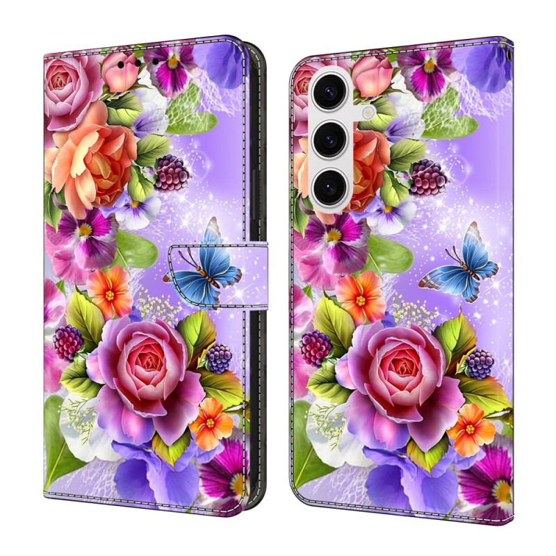 Läderfodral Samsung Galaxy S26 Plus Telefonfodral Bländande Blommor