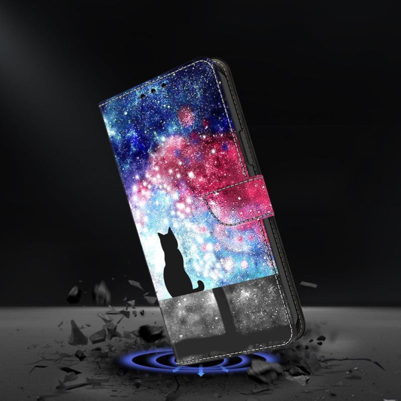 Läderfodral Samsung Galaxy S26 Plus Telefonfodral Katt I En Stjärnklar Himmel