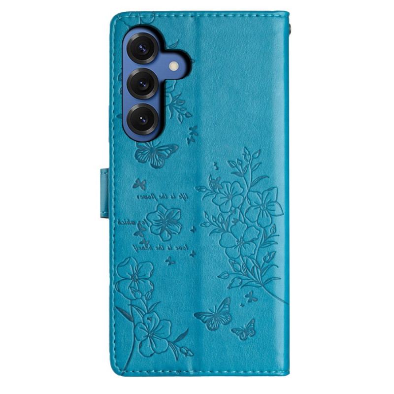 Läderskal Fodral Samsung Galaxy S26 Plus Blommig Fjärilsdesign Och Rem
