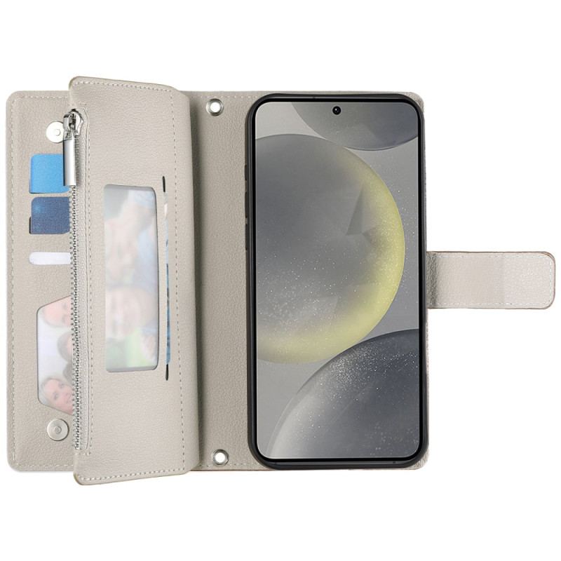 Fodral Samsung Galaxy S25 Fe Läderplånbok Med Dragkedja Och Remmar