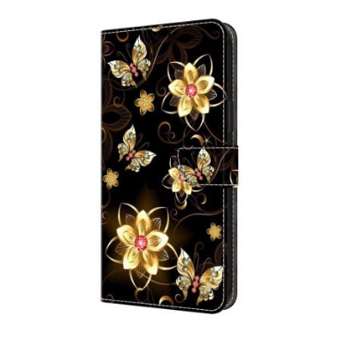 Läderfodral Samsung Galaxy S25 Fe Telefonfodral Gyllene Blommor Och Fjärilar