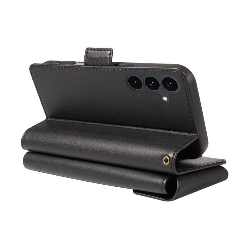 Läderfodral Samsung Galaxy S25 Fe Telefonfodral Korthållare Och Handledsrem