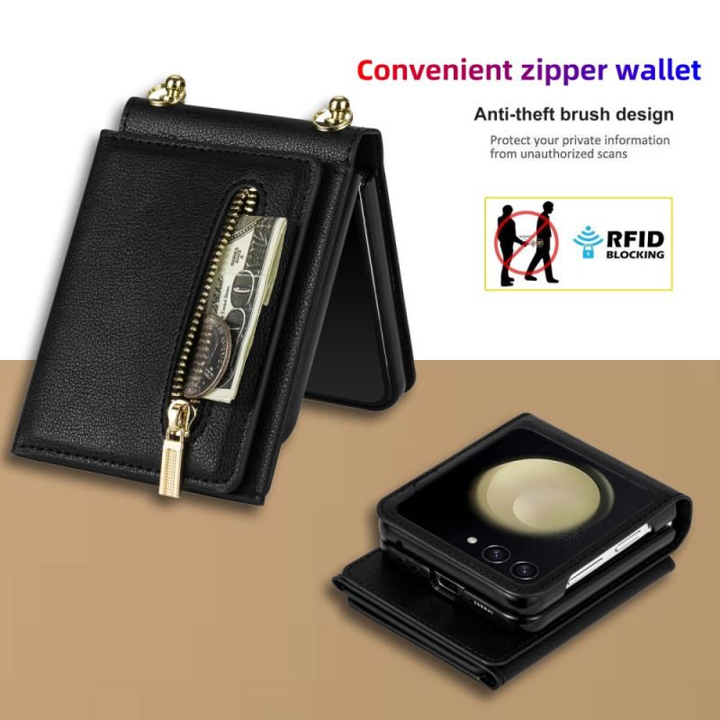 Case Samsung Galaxy Z Flip 7 Telefonfodral Rfid-plånbok Och Axelrem