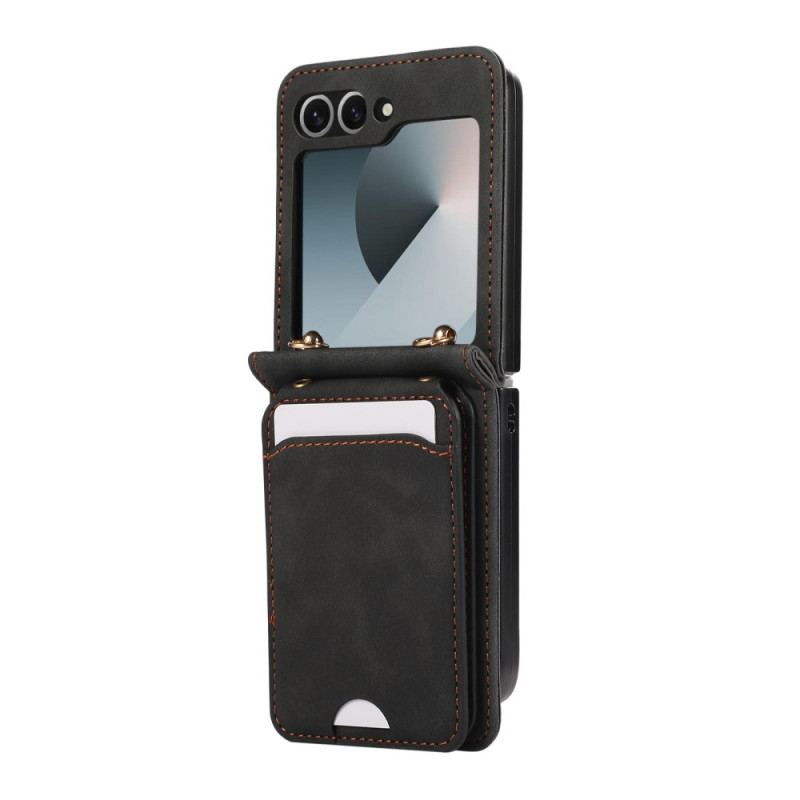 Fodral För Samsung Galaxy Z Flip 7 Korthållare Och Axelrem I Lädereffekt