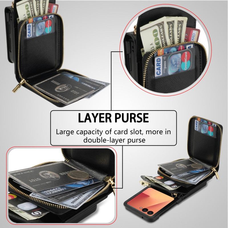 Fodral Samsung Galaxy Z Flip 7 Dragkedja-plånbok Och Axelrem