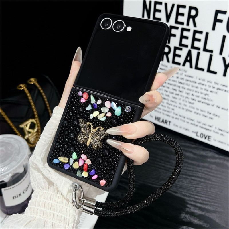 Skal Samsung Galaxy Z Flip 7 Glitterdesign Och Handledsrem