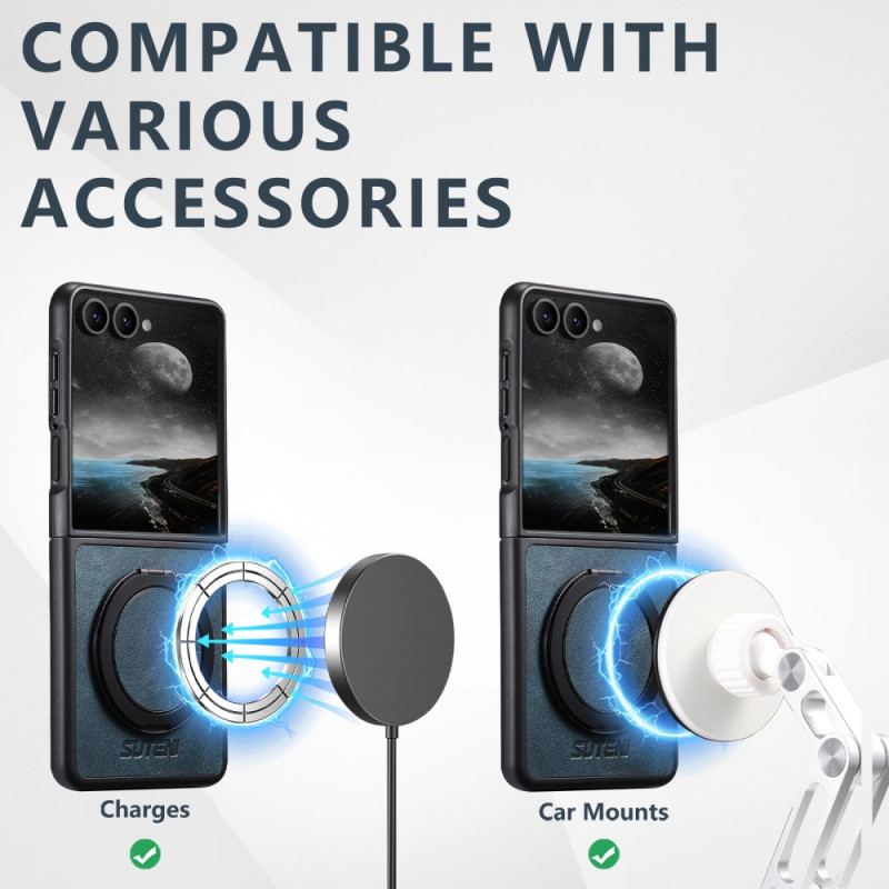 Skal Samsung Galaxy Z Flip 7 Magsafe-kompatibel Lädereffekt Suteni Ringhållare