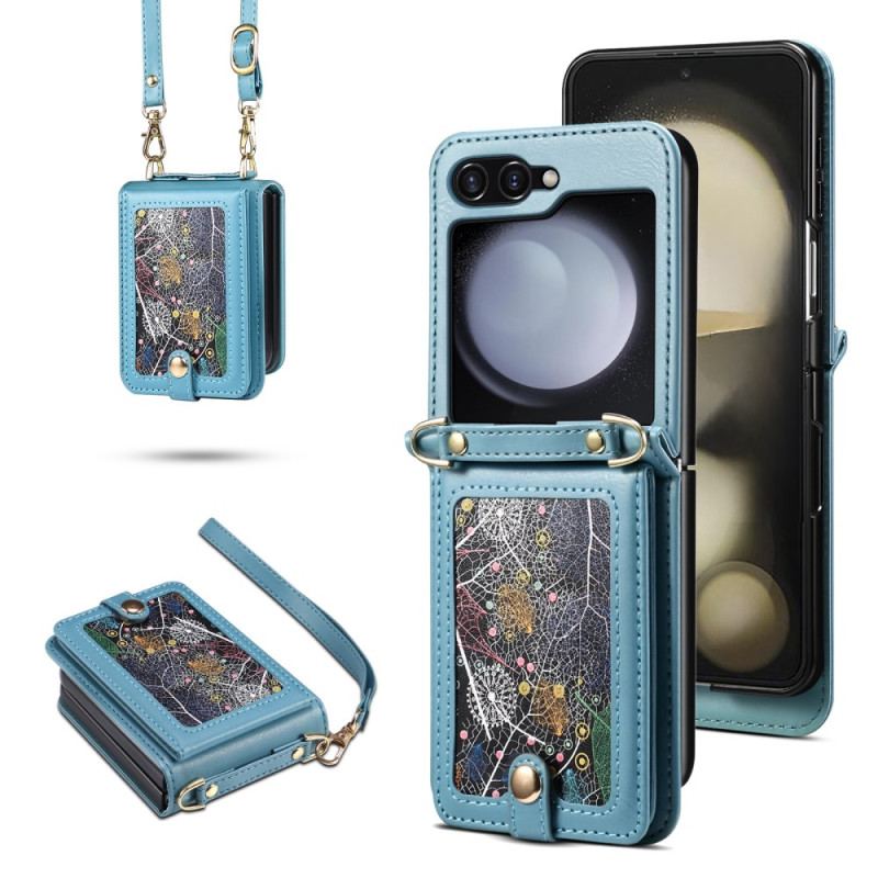 Skal Samsung Galaxy Z Flip 7 Marmorerad Korthållare Och Axelrem