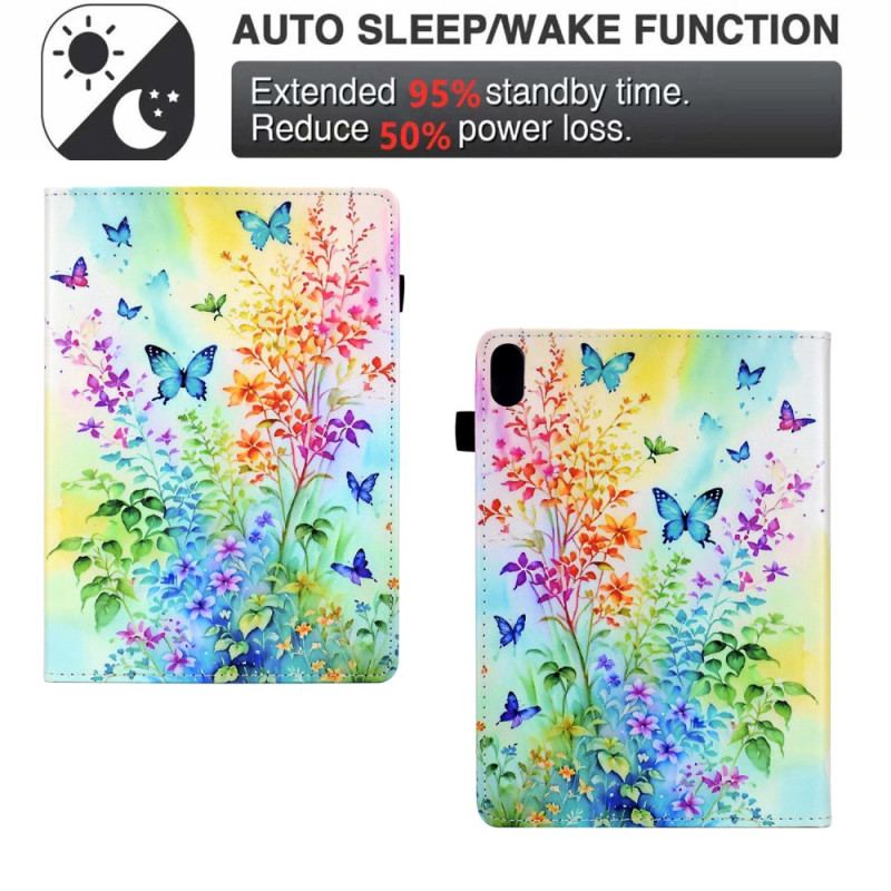 Fodral För Samsung Galaxy Tab S11 Färgade Blommor Och Fjärilar