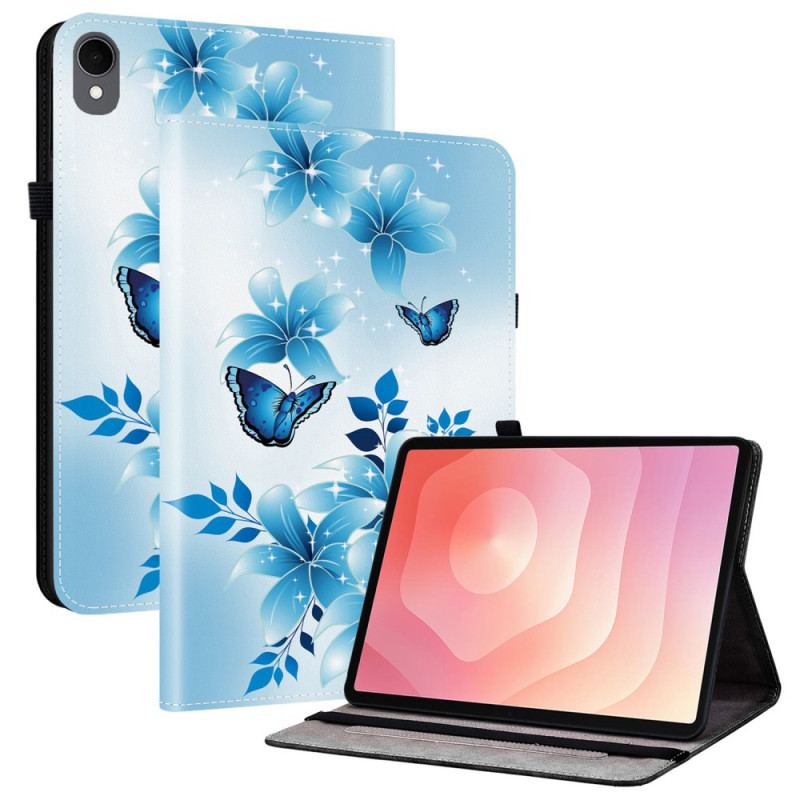 Fodral För Samsung Galaxy Tab S11 Fjärilar Och Blå Blommor