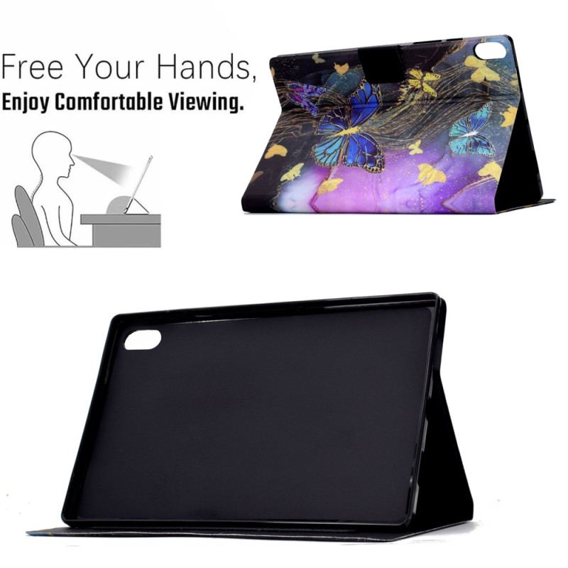 Fodral För Samsung Galaxy Tab S11 Gyllene Och Färgglada Fjärilar