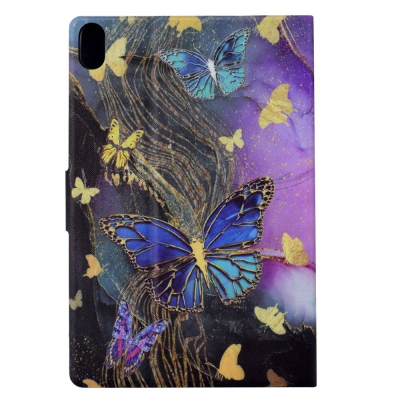 Fodral För Samsung Galaxy Tab S11 Gyllene Och Färgglada Fjärilar