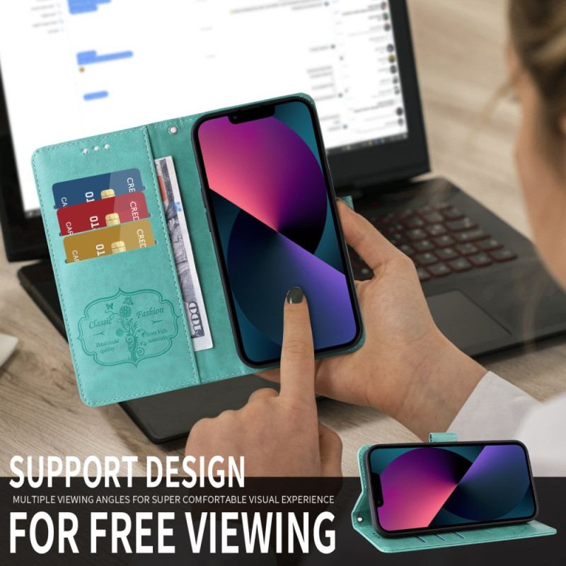 Läderskal Fodral Vivo V50 Lite 5g Blommigt Fjärilsmönster