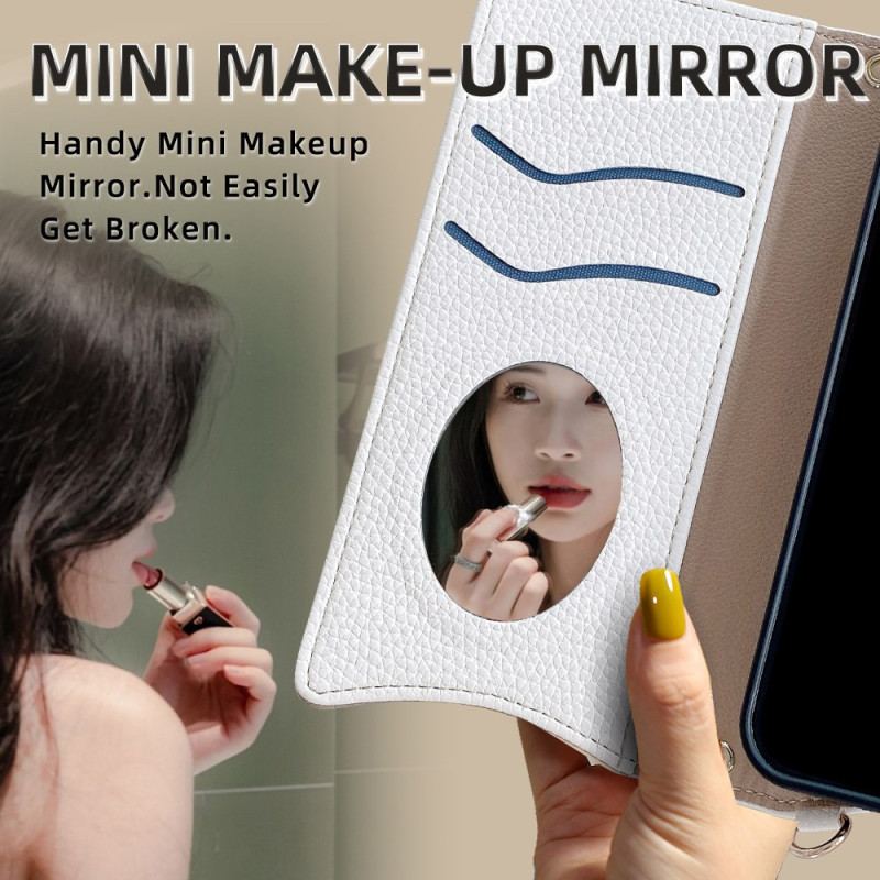 Vivo V50 Lite 5g Axelplånbok Med Spegel Och Kedja