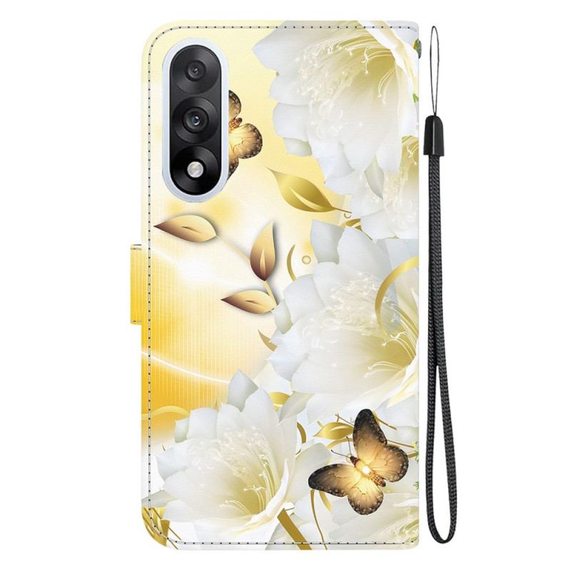 Läderfodral Oneplus Nord 5 Telefonfodral Gyllene Fjärilar Och Vita Blommor