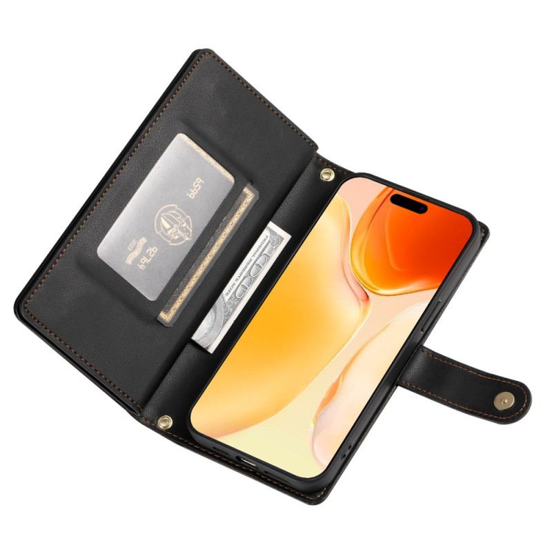 Fodral För iPhone 17 Plånbok Med Blixtlåsförsedd Ficka Och Remmar