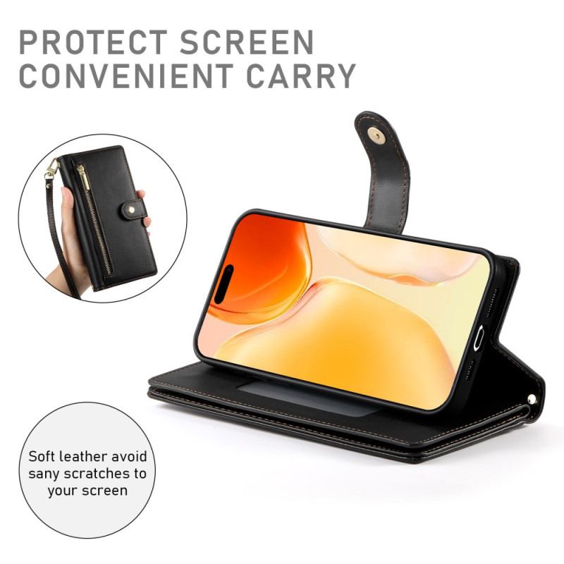 Fodral För iPhone 17 Plånbok Med Blixtlåsförsedd Ficka Och Remmar