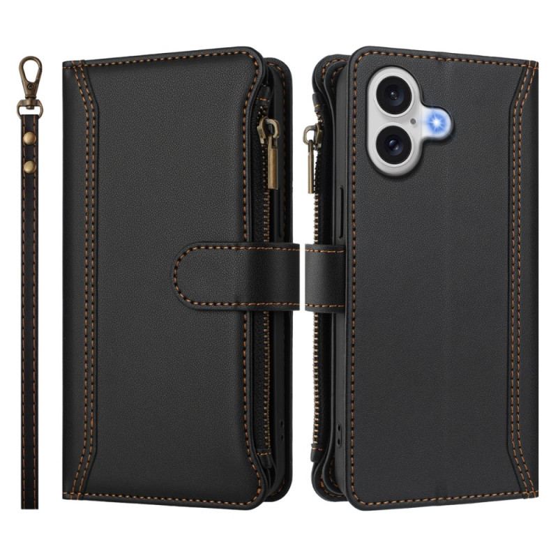 Läderfodral iPhone 17 Telefonfodral Plånbok Med 9 Kortfack Och Handledsrem