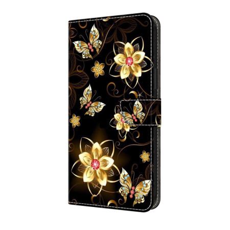Läderfodral Google Pixel 10 Pro Xl Telefonfodral Guldfärgade Blommor Och Fjärilar