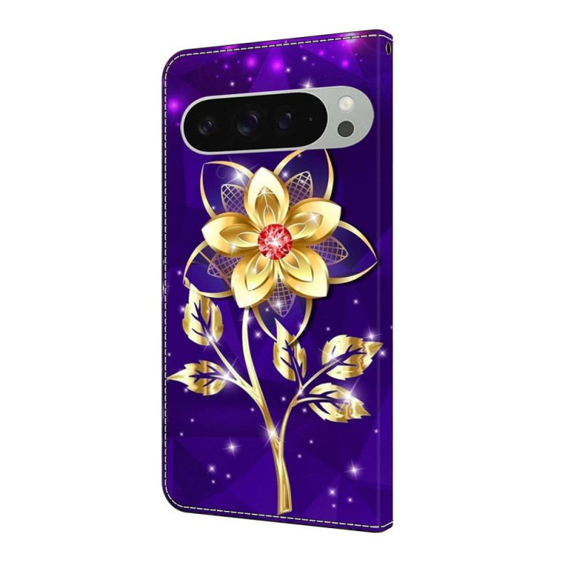 Läderskal Fodral Google Pixel 10 Pro Xl Gyllene Blomma