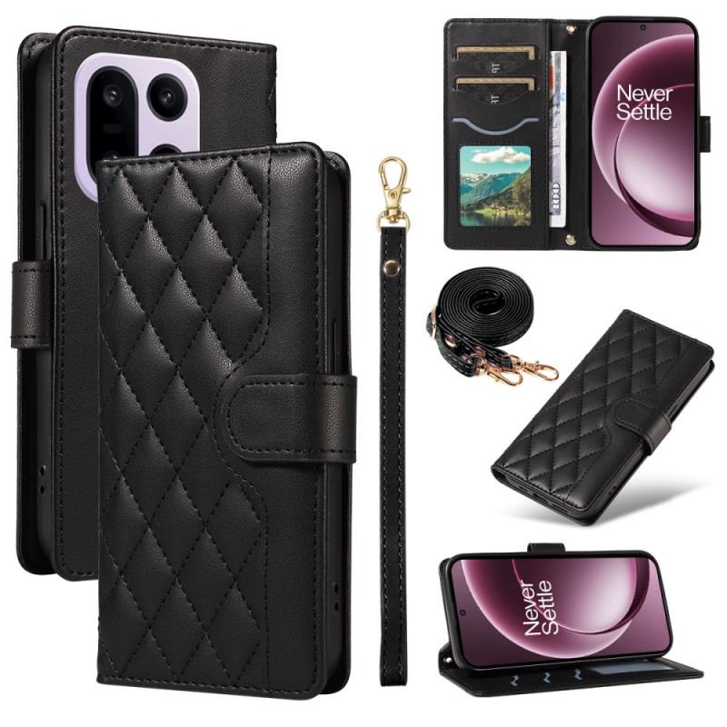Läderfodral Oneplus 15 Telefonfodral Quiltad Med Axelrem Och Rem