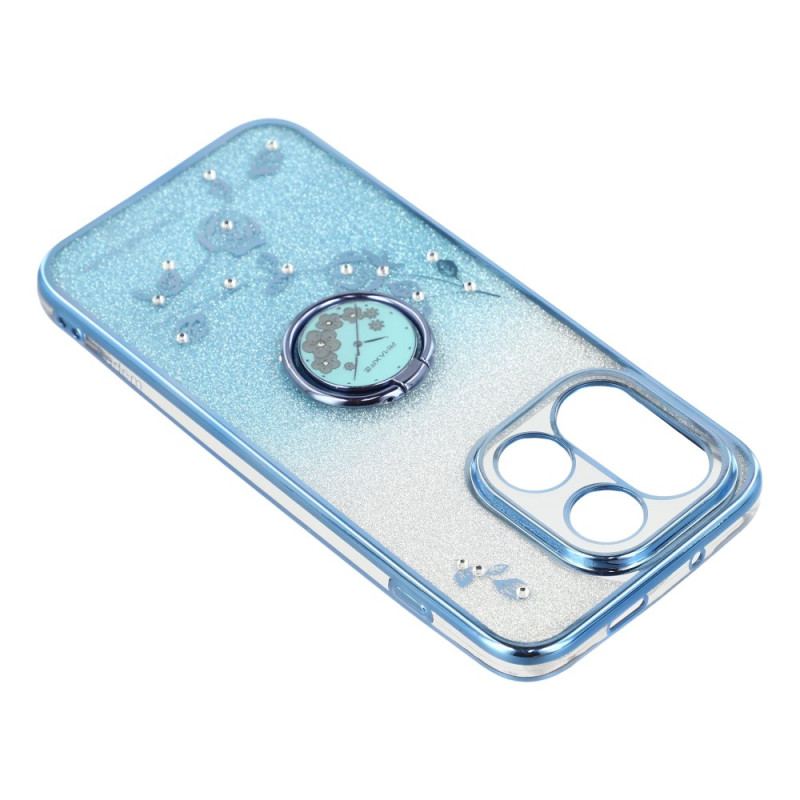 Skal Oneplus 15 Ringhållare Och Glitterblommönster