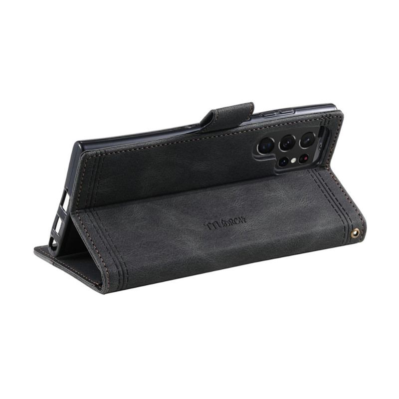 Läderfodral Samsung Galaxy S25 Ultra 5g Telefonfodral Tvåfärgad Rfid-plånbok I Mockastil Med Rem