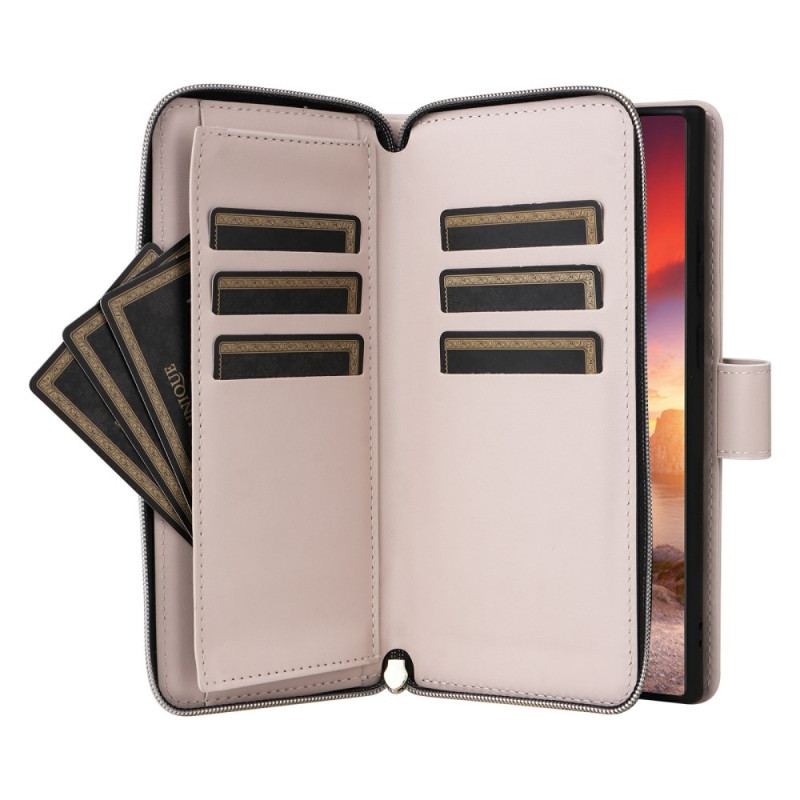 Läderskal Fodral Samsung Galaxy S25 Ultra 5g Quiltad Plånbok Med Rem Och Axelrem