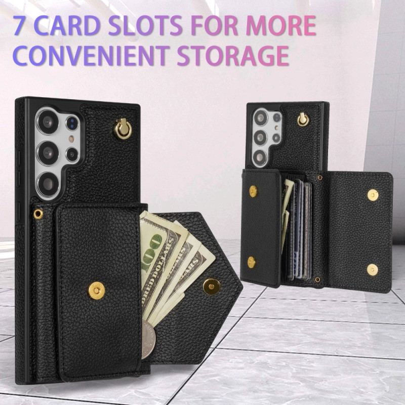 Skal Samsung Galaxy S25 Ultra 5g Lädereffekt Med Korthållare Och Rem