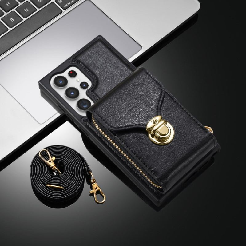 Skal Samsung Galaxy S25 Ultra 5g Plånbok Med Dragkedja Och Axelrem