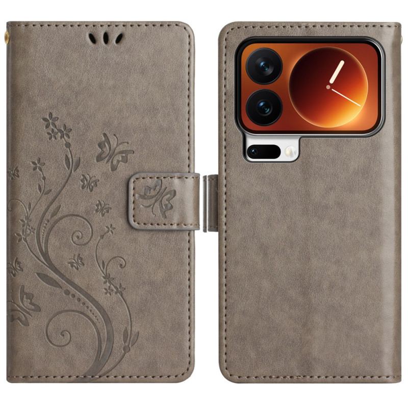 Läderskal Fodral Xiaomi 17 Pro Fjärilar Och Blommor