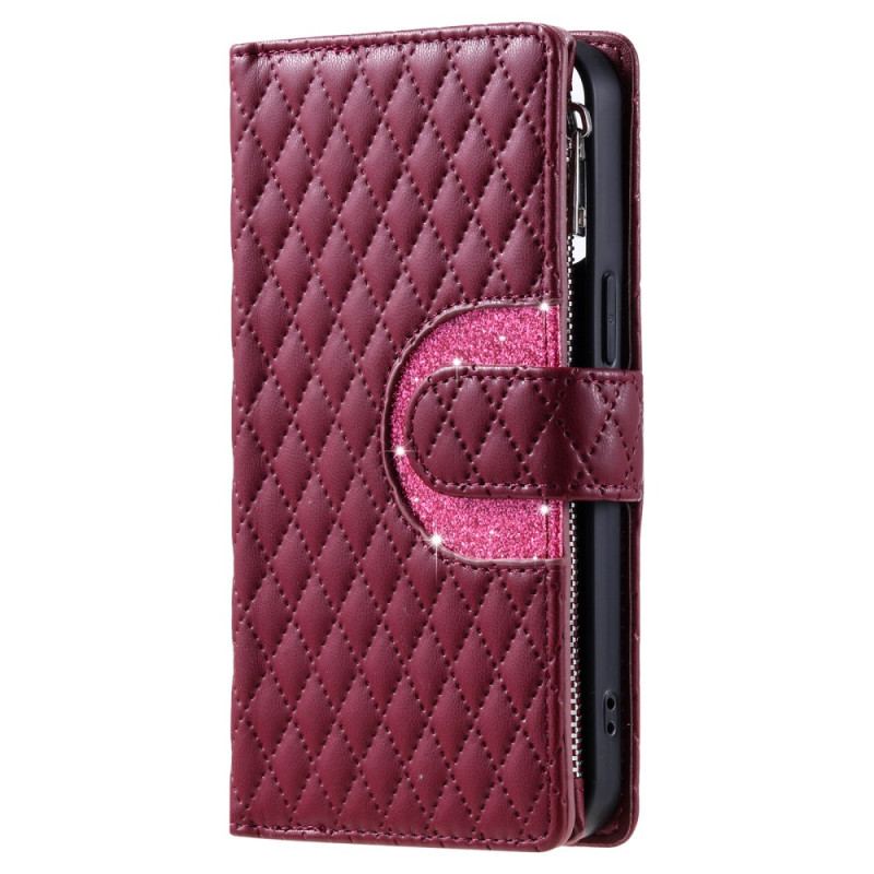 Läderskal Fodral Oneplus 15r Plånbok Med Quiltad Paljett