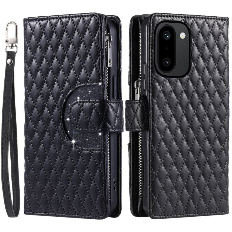 Läderskal Fodral Oneplus 15r Plånbok Med Quiltad Paljett