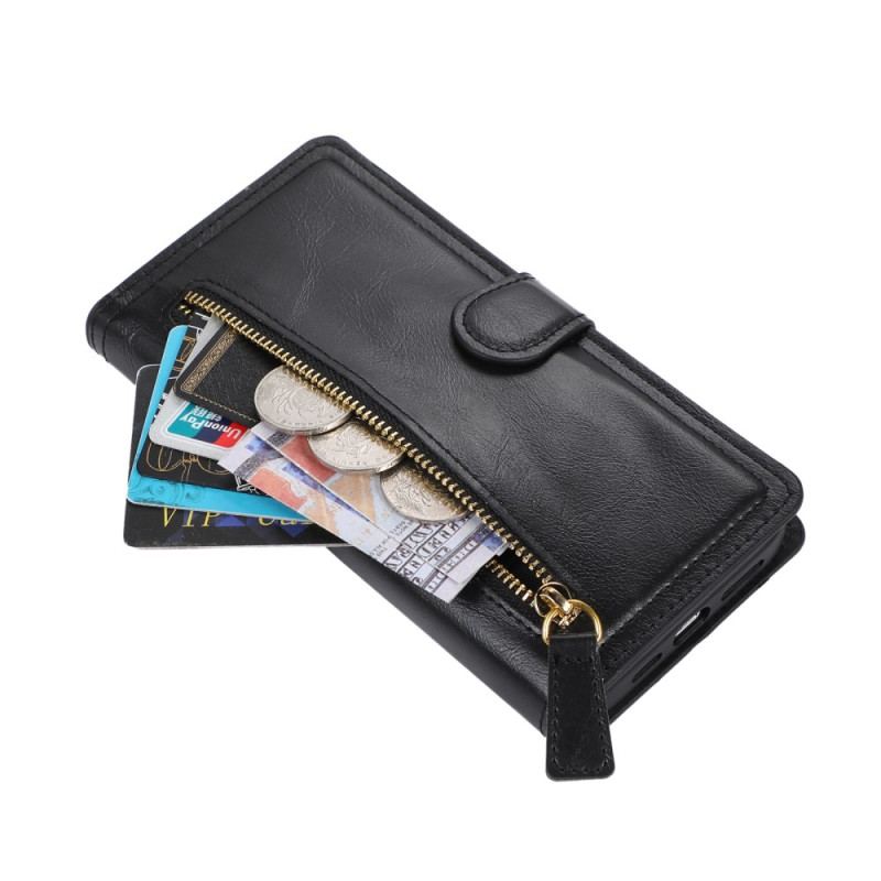 Läderfodral iPhone 17 Pro Max Telefonfodral Fickor Med Dragkedja