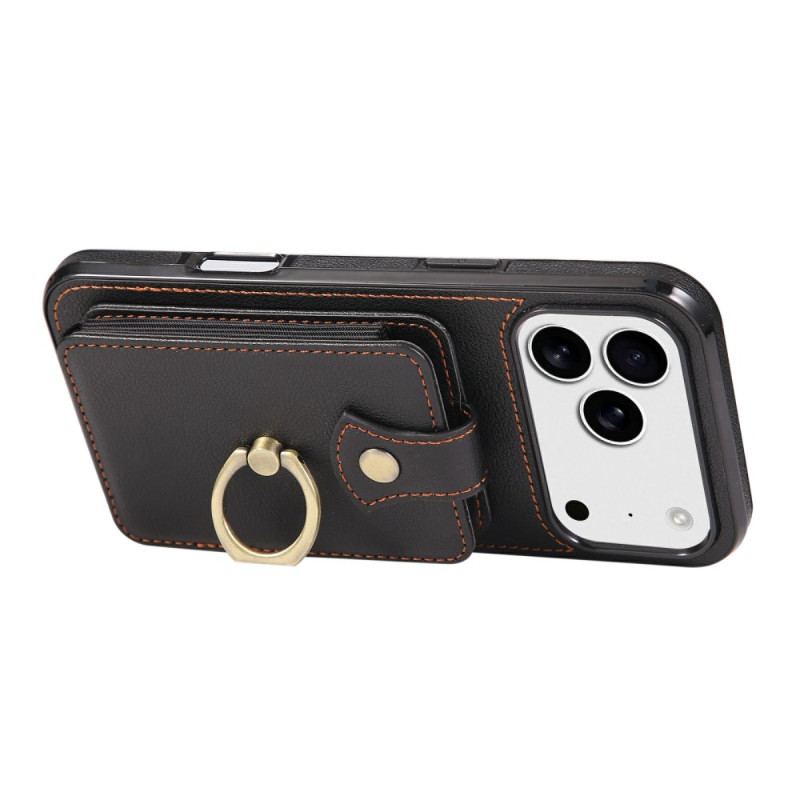 Skal iPhone 17 Pro Max Lädereffekt Med Korthållare Och Handledsrem