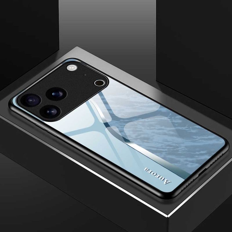 Skal iPhone 17 Pro Max Telefonfodral Härdat Glas Med Ljusblå Design