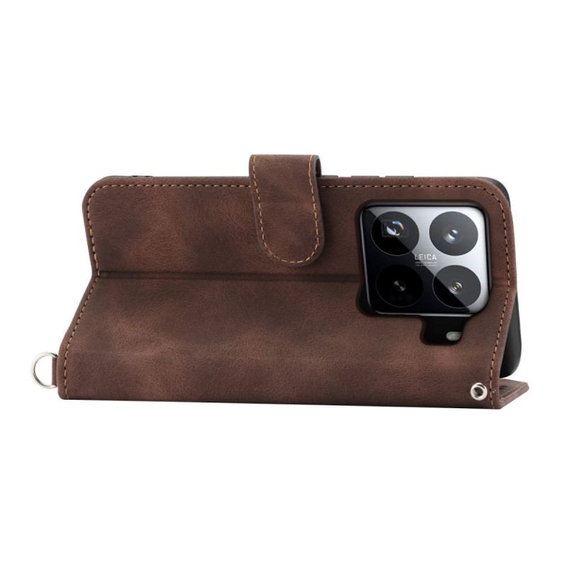 Fodral Xiaomi 15 Pro Blommönster Med Mockaeffekt Rem Och Axelrem