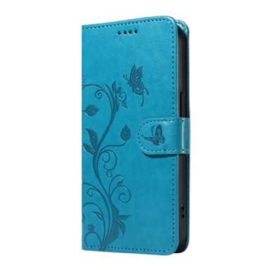 Läderfodral Xiaomi 15 Pro Telefonfodral Blom- Och Fjärilsmönster