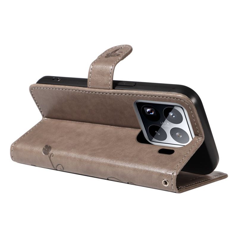 Läderfodral Xiaomi 15 Pro Telefonfodral Blom- Och Fjärilsmönster