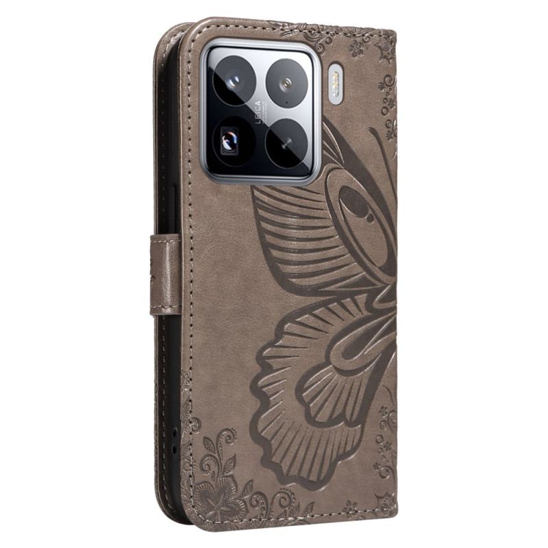 Läderfodral Xiaomi 15 Pro Telefonfodral Fjärilsdesign
