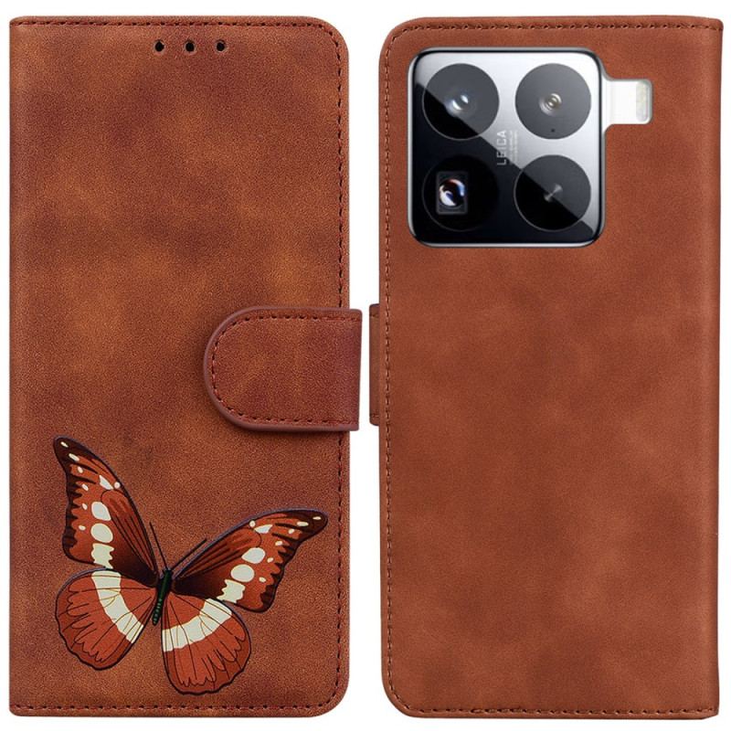 Läderfodral Xiaomi 15 Pro Telefonfodral Fjärilsmockeffekt