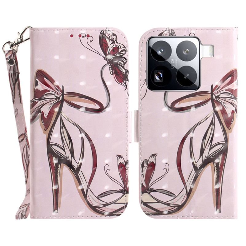 Läderfodral Xiaomi 15 Pro Telefonfodral Högklackade Rem