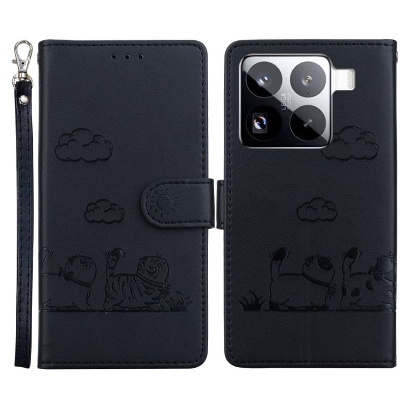 Läderfodral Xiaomi 15 Pro Telefonfodral Rfid-blockerande Kattmotiv