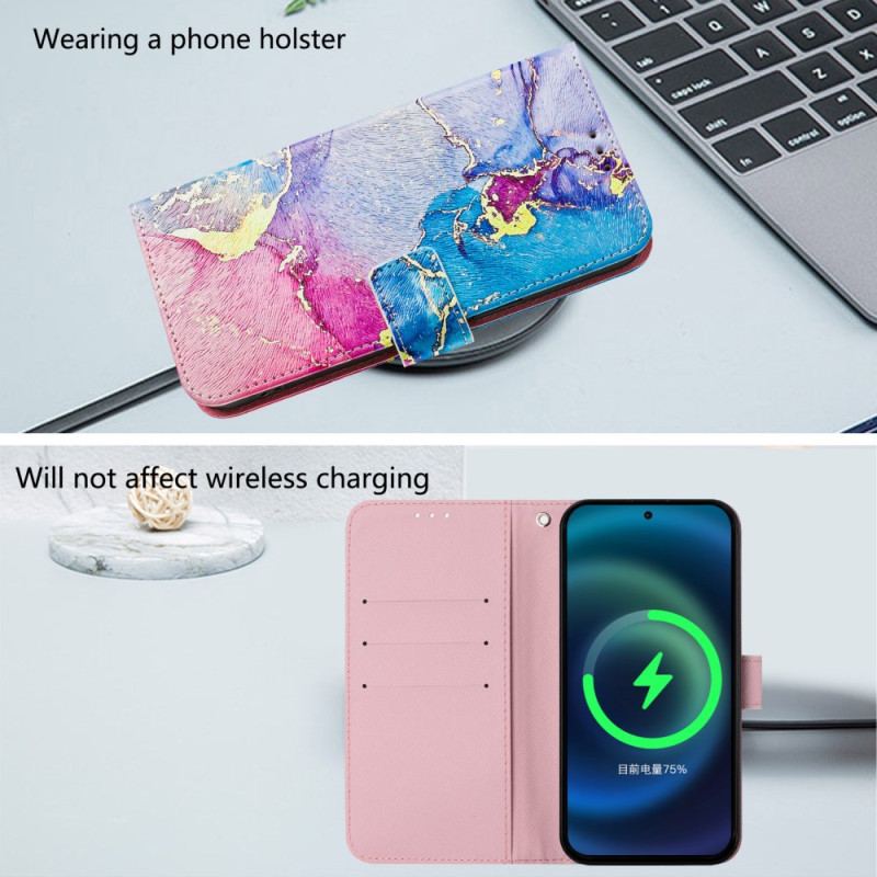 Läderskal Fodral Xiaomi 15 Pro Färgglad Marmor