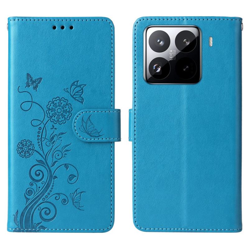 Läderskal Fodral Xiaomi 15 Pro Fjärilar Och Blommor